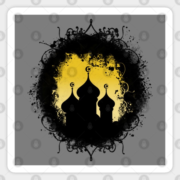 Grunge-Goth Gold and Black Ramadan Mosque Magnet by HolidayBug